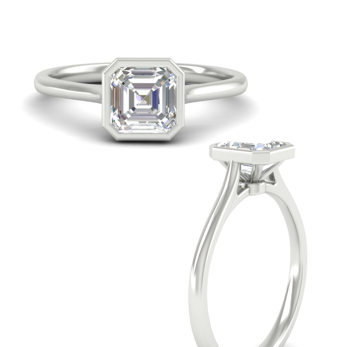 Asscher Cut Petite Bezel Solitaire Engagement Ring Fascinating Diamonds