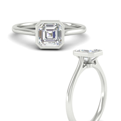 Asscher Cut Petite Bezel Solitaire Engagement Ring Fascinating Diamonds