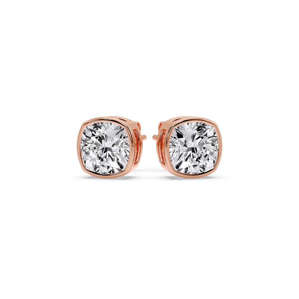 Bezel Set Cushion Diamond Stud Earrings Fascinating Diamonds