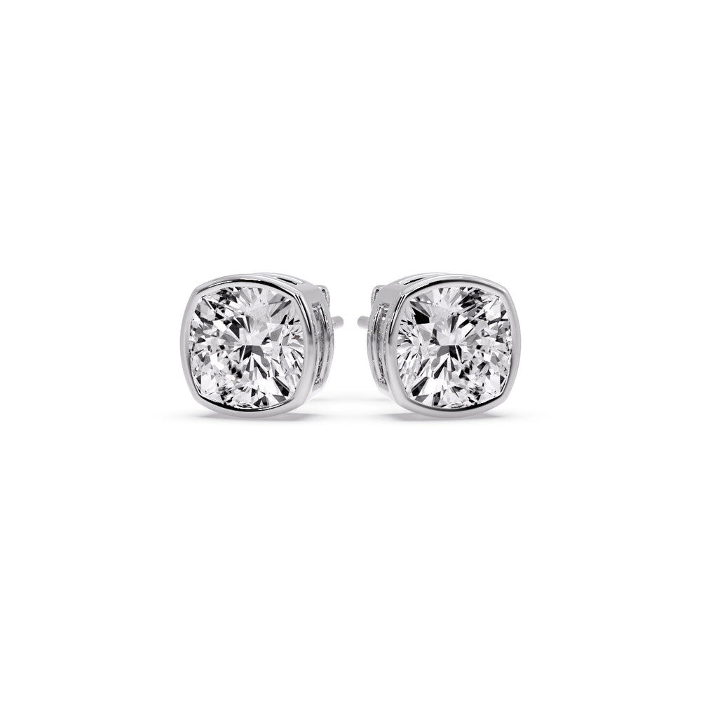 Bezel Set Cushion Diamond Stud Earrings Fascinating Diamonds