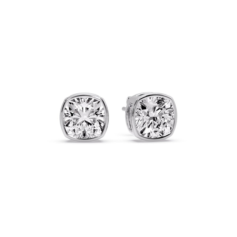 Bezel Set Cushion Diamond Stud Earrings Fascinating Diamonds