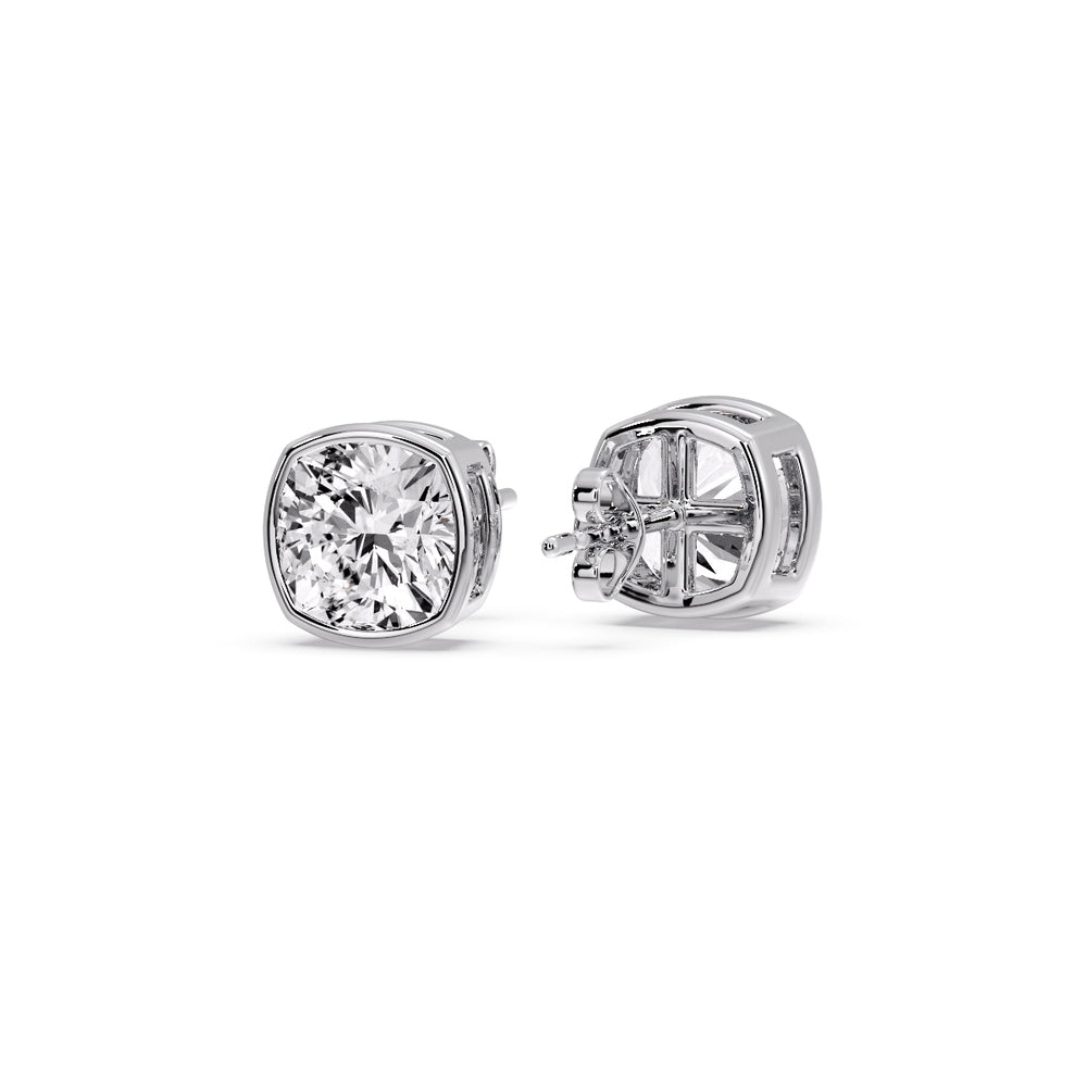 Bezel Set Cushion Diamond Stud Earrings Fascinating Diamonds