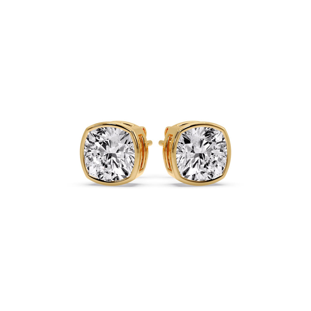 Bezel Set Cushion Diamond Stud Earrings Fascinating Diamonds