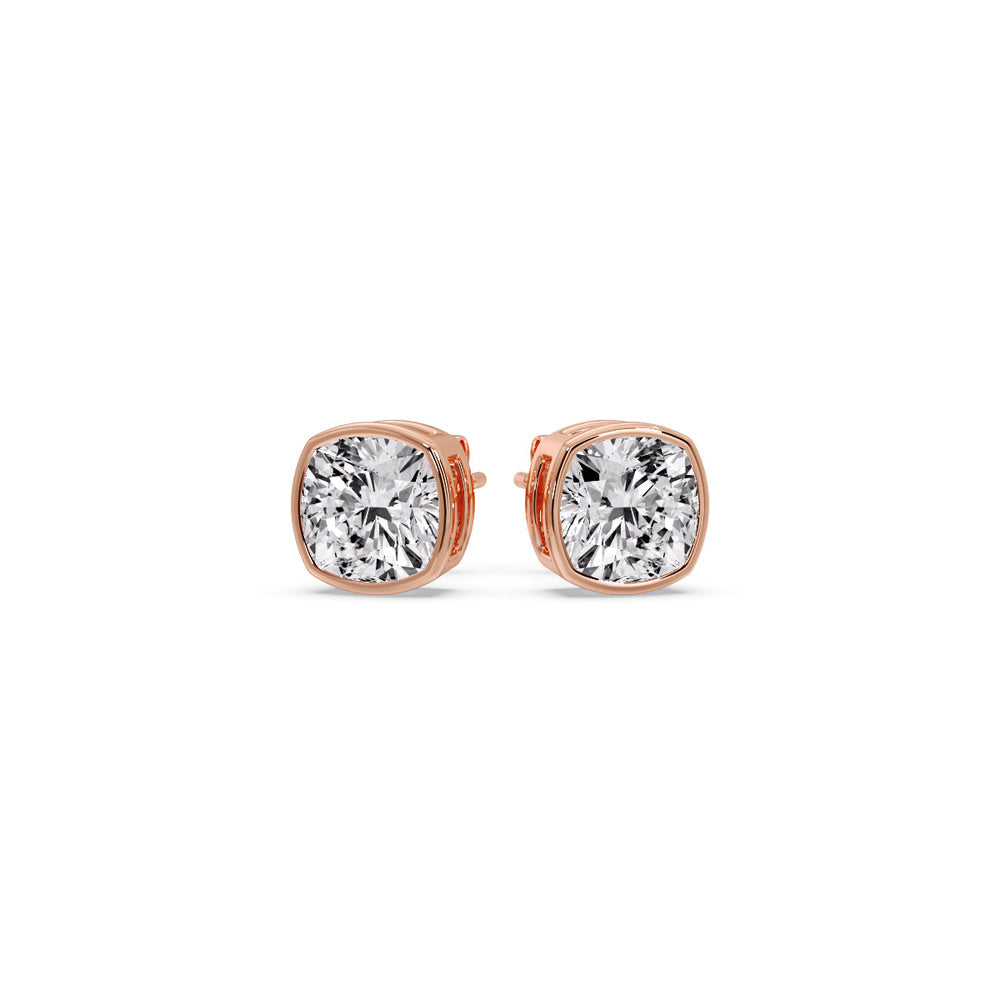 Bezel Set Cushion Diamond Stud Earrings Fascinating Diamonds