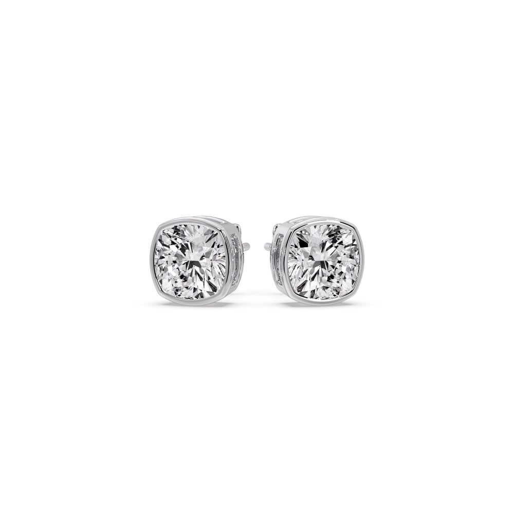 Bezel Set Cushion Diamond Stud Earrings Fascinating Diamonds