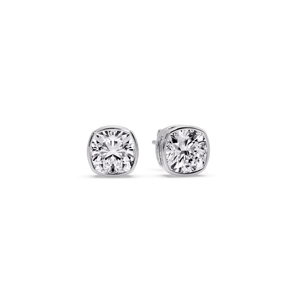 Bezel Set Cushion Diamond Stud Earrings Fascinating Diamonds