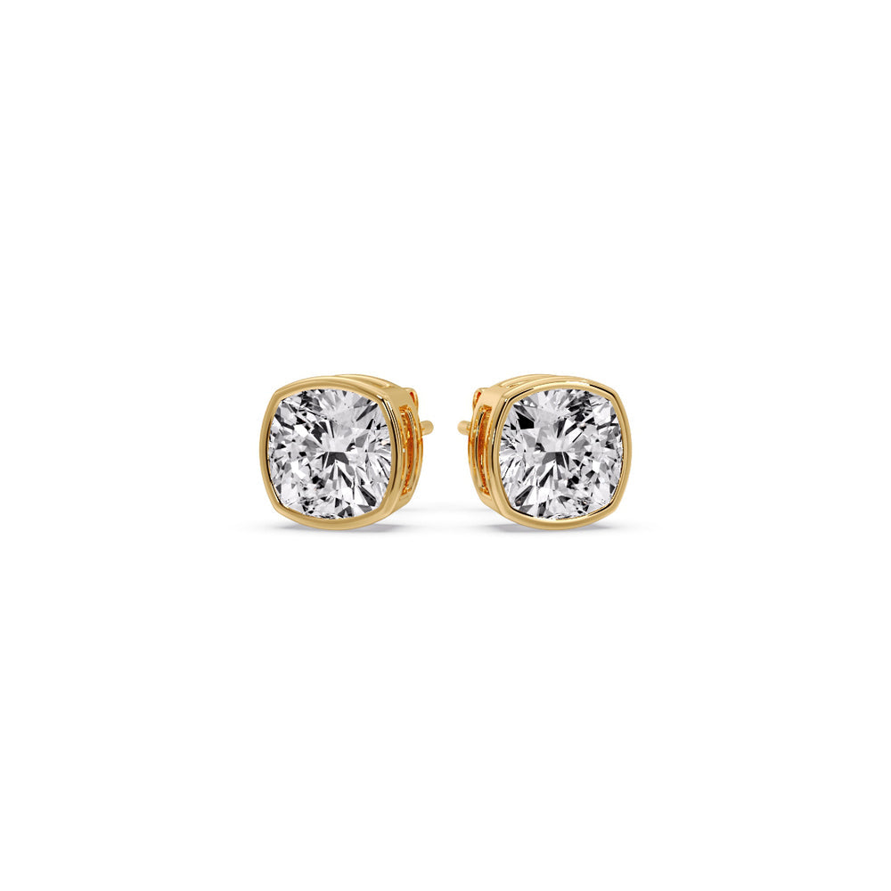 Bezel Set Cushion Diamond Stud Earrings Fascinating Diamonds