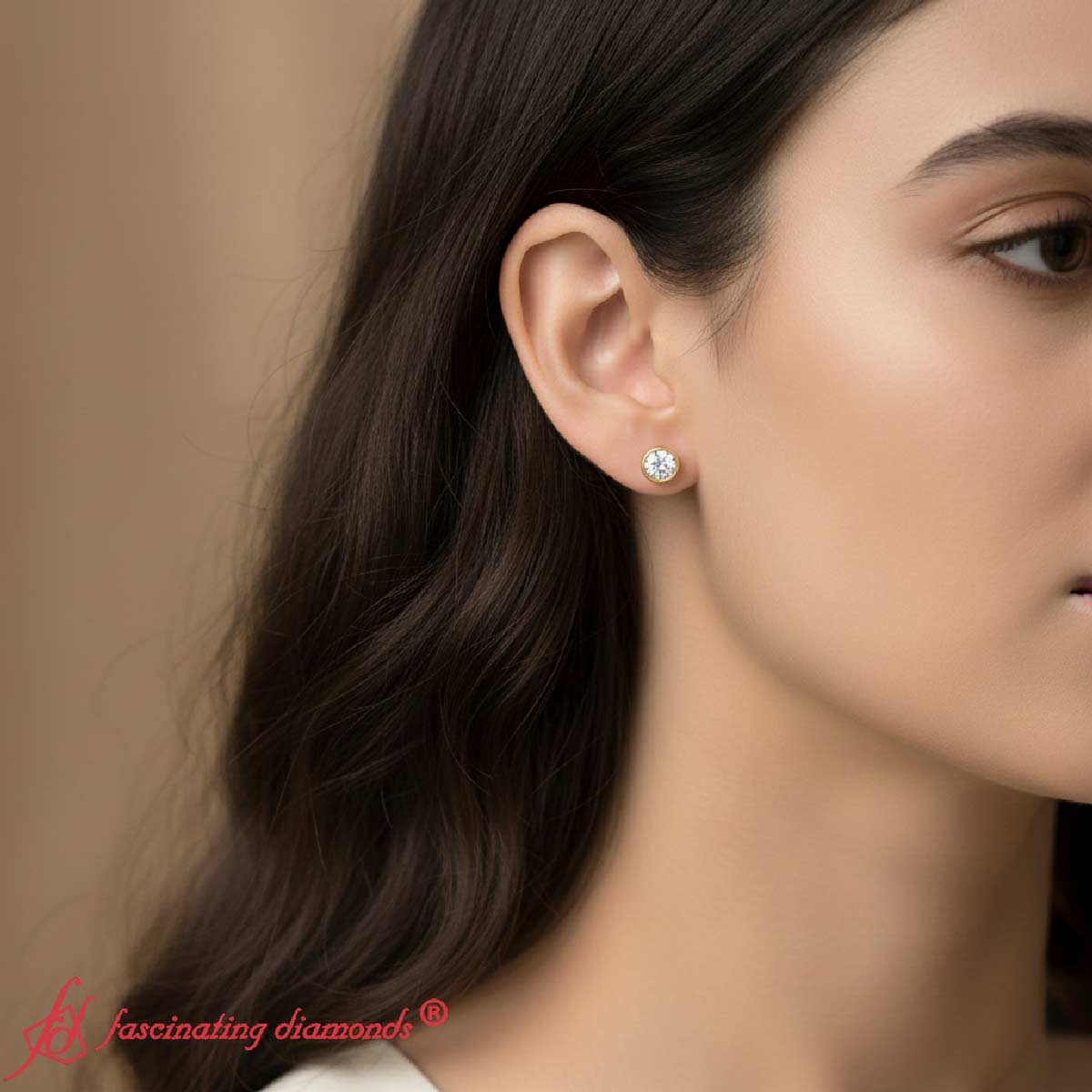 Round Cut Stud Bezel Set Earring Fascinating Diamonds