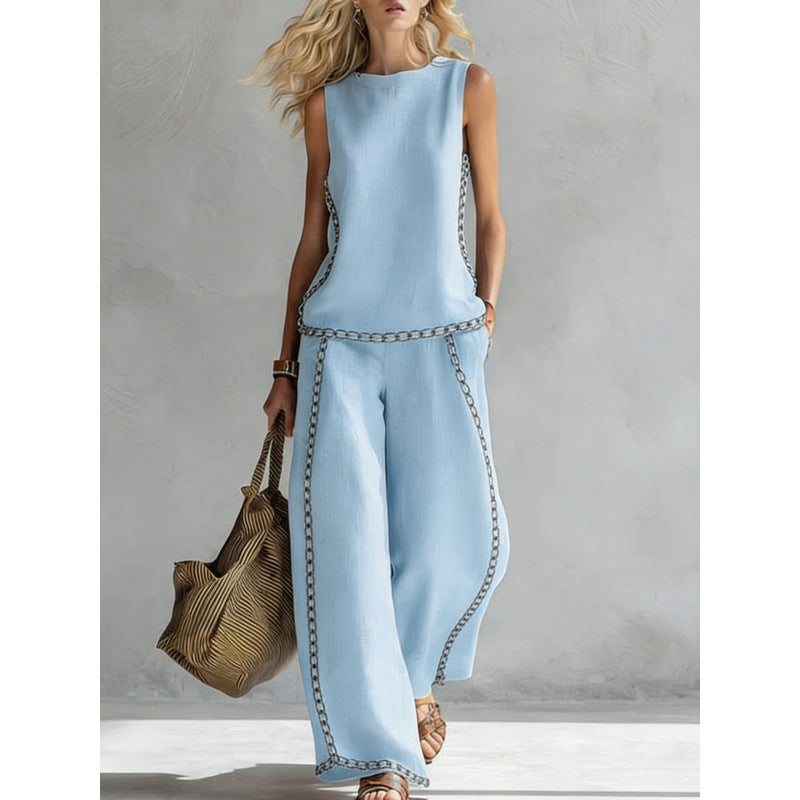 Printed Retro Sleeveless Top & Wide-Leg Pants Set | 12 Prints S–5XL FitiqueFit