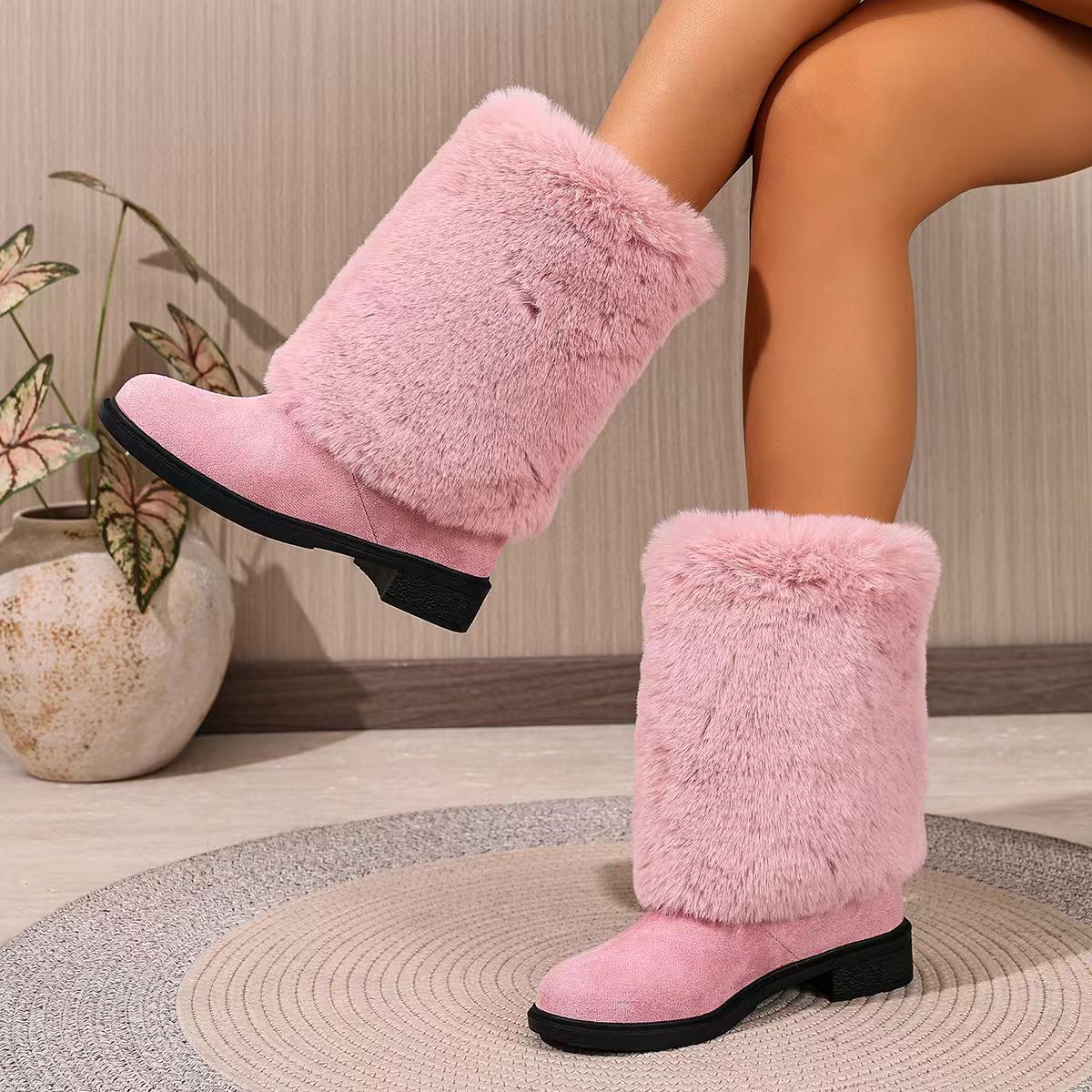 Women’s Chunky Heel Snow Boots – Warm Winter Anti-Slip Ankle Boots FitiqueFit