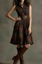 Women's Plaid Collared Sleeveless Fitted Waist Dress FitiqueFit