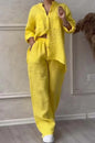 Wide-Leg Pants & Lace-Up Top Two-Piece Set – Solid Color, 12 Colors S–5XL FitiqueFit