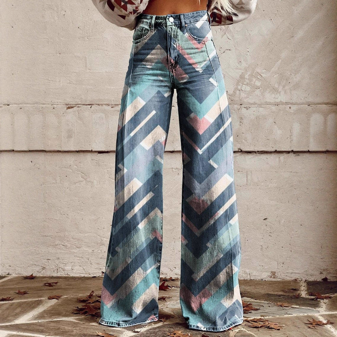 Women's Printed Flare Pants – Mid-Waist Full Length Plus Size FitiqueFit