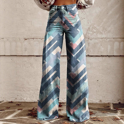 Women's Printed Flare Pants – Mid-Waist Full Length Plus Size FitiqueFit
