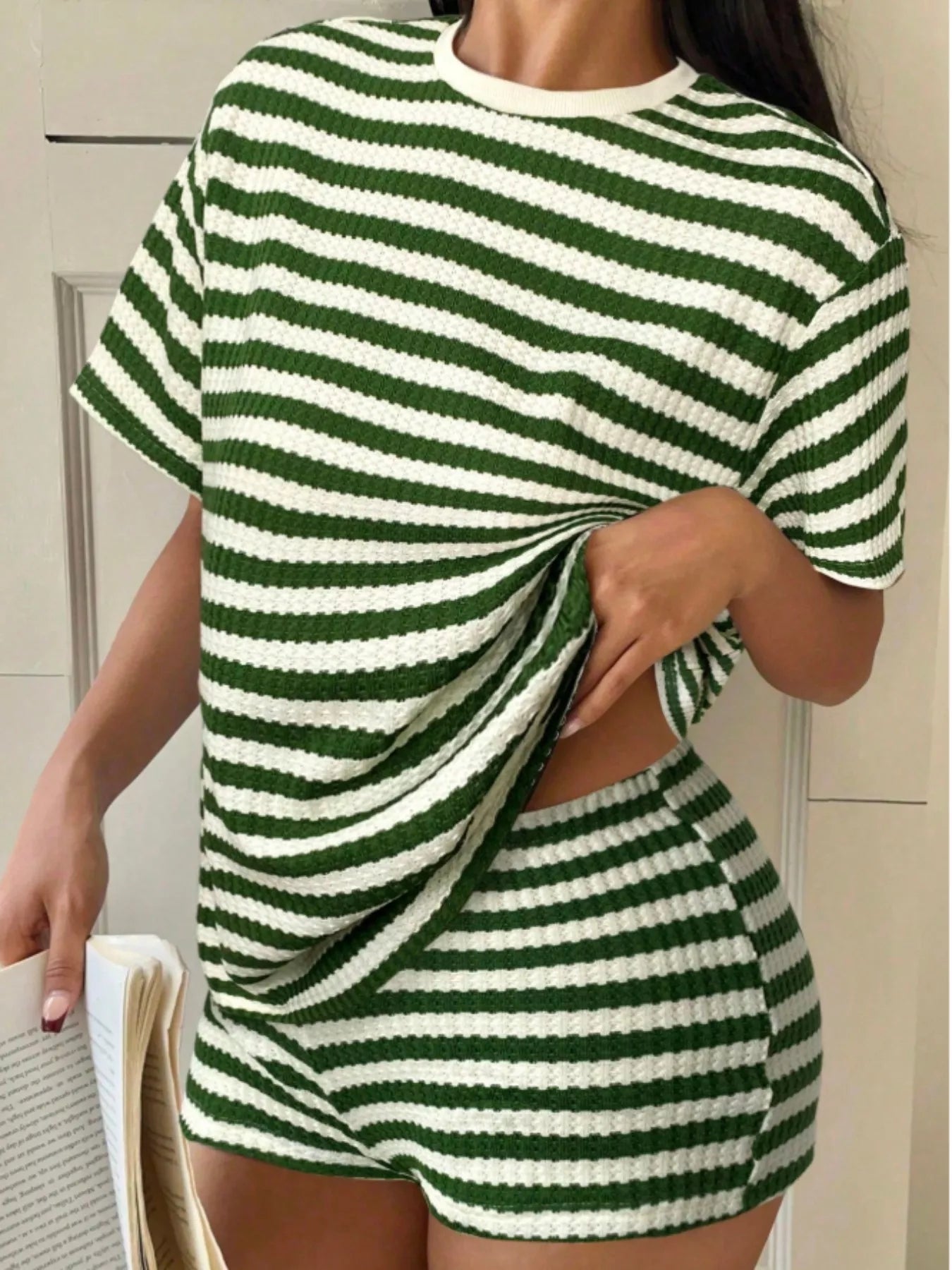 Striped Round Neck Top and Shorts Set New Era Fashion LLc