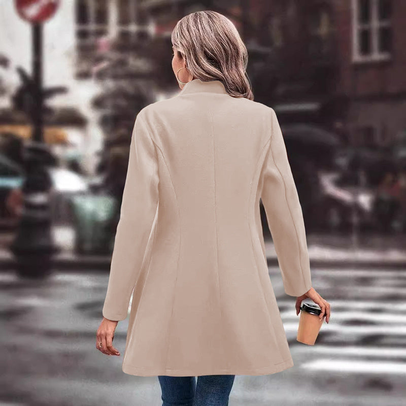 Women’s Winter Overcoat — Lapel Collar, Single-Breasted, Long Pea Coat FitiqueFit