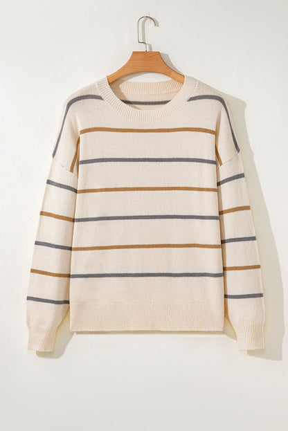Multicolour Striped Drop Shoulder Plus Sweater Garden Naked Curves