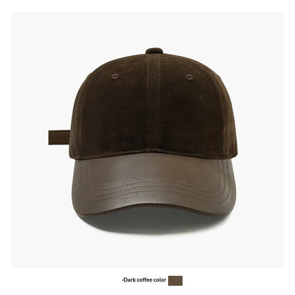 Women's Retro Suede Patchwork Baseball Cap – Leather Brim Dome Crown FitiqueFit