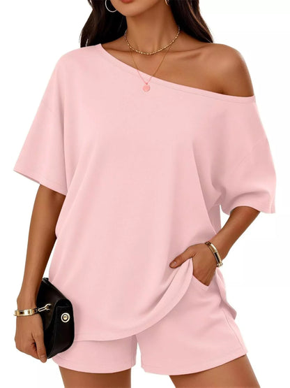 Full Size Boat Neck Tee and Shorts Set Plus Size New Era Fashion LLc