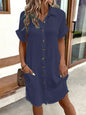 Women's Cotton Linen Shirt Dress – V-Neck Button-Front A-Line Dress FitiqueFit