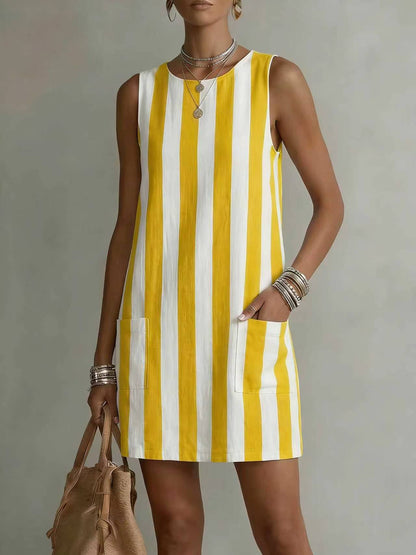 Women's Striped Color-Block Sleeveless Mini Dress – Loose Fit FitiqueFit