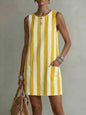 Women's Striped Color-Block Sleeveless Mini Dress – Loose Fit FitiqueFit