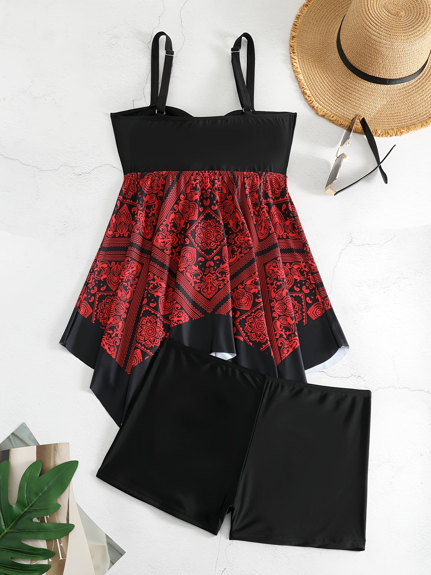 Plus Size Women's Printed Two-Piece Skirt Swimsuit, Sexy Printed Swimwear, Plus Size Style NovaCart