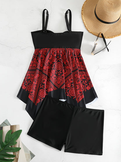 Plus Size Women's Printed Two-Piece Skirt Swimsuit, Sexy Printed Swimwear, Plus Size Style NovaCart