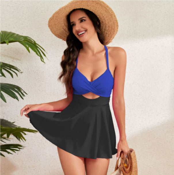 Women's Cutout Sling One-Piece Swimsuit – Built-In Chest Pad & Skirt Hem FitiqueFit