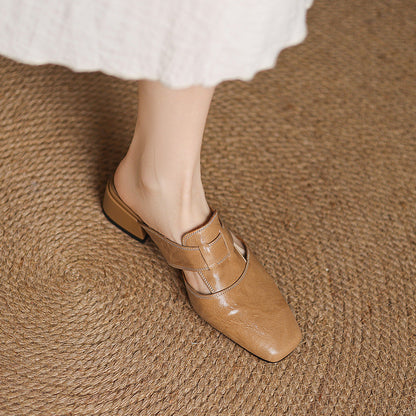 Retro Closed Toe Half Slippers | Women’s Low Heel Summer Sandals FitiqueFit