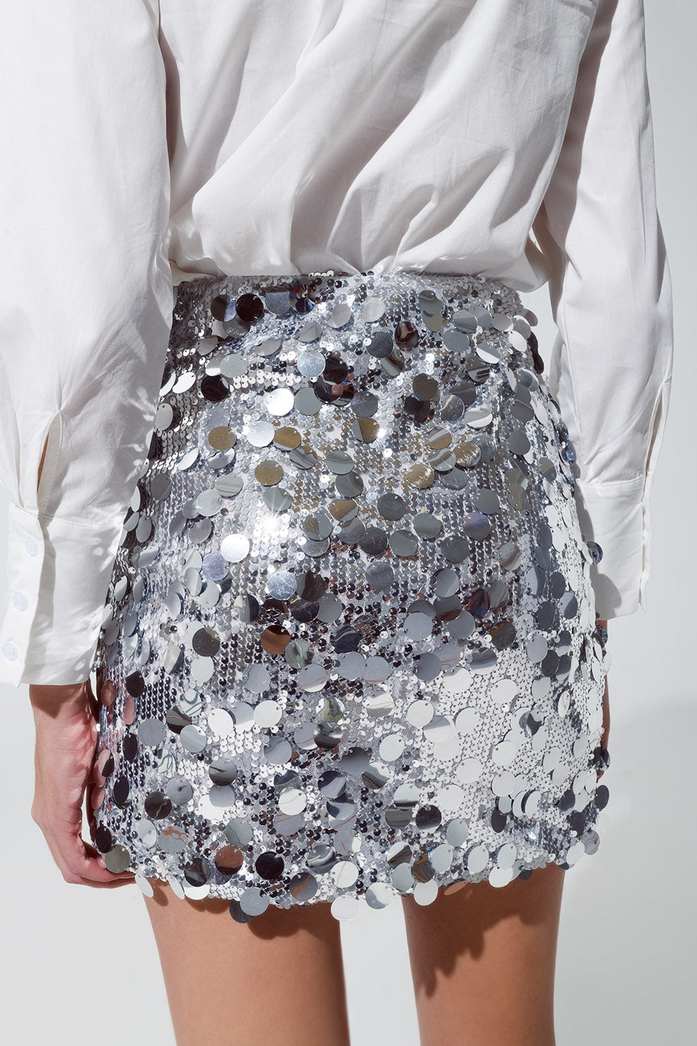 Big Sequin Mini Skirt in Silver Q2store