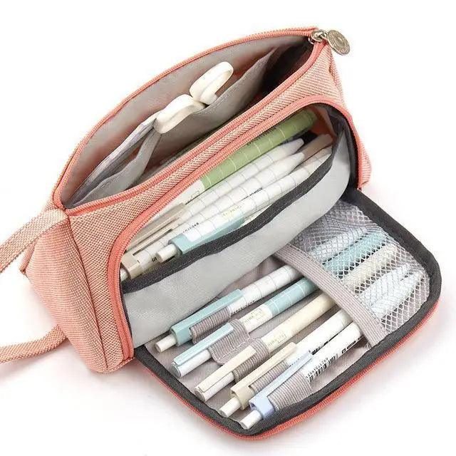 Big Storage Large Capacity Pencil Case Kids Pencil Bag For Students Vintage Grid Print Fabric Stationary Bag School Supply Stevvex