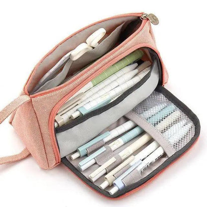 Big Storage Large Capacity Pencil Case Kids Pencil Bag For Students Vintage Grid Print Fabric Stationary Bag School Supply Stevvex