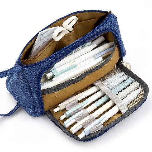 Big Storage Large Capacity Pencil Case Kids Pencil Bag For Students Vintage Grid Print Fabric Stationary Bag School Supply Stevvex
