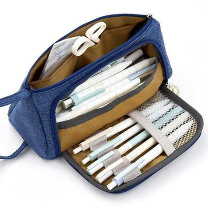 Big Storage Large Capacity Pencil Case Kids Pencil Bag For Students Vintage Grid Print Fabric Stationary Bag School Supply Stevvex