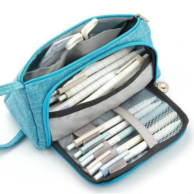 Big Storage Large Capacity Pencil Case Kids Pencil Bag For Students Vintage Grid Print Fabric Stationary Bag School Supply Stevvex