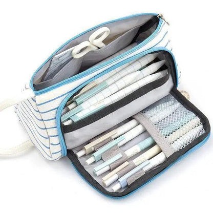 Big Storage Large Capacity Pencil Case Kids Pencil Bag For Students Vintage Grid Print Fabric Stationary Bag School Supply Stevvex