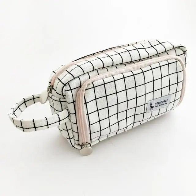 Big Storage Large Capacity Pencil Case Kids Pencil Bag For Students Vintage Grid Print Fabric Stationary Bag School Supply Stevvex