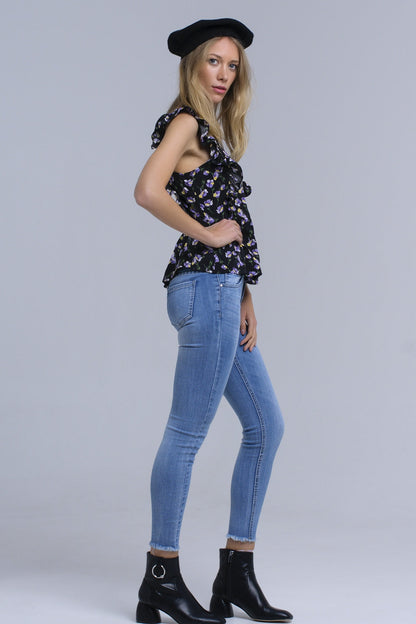 Black crossed back shirt with ruffles Q2store