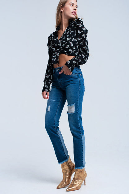 Black floral printed shirt Q2store