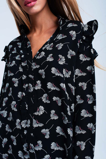 Black floral printed shirt Q2store