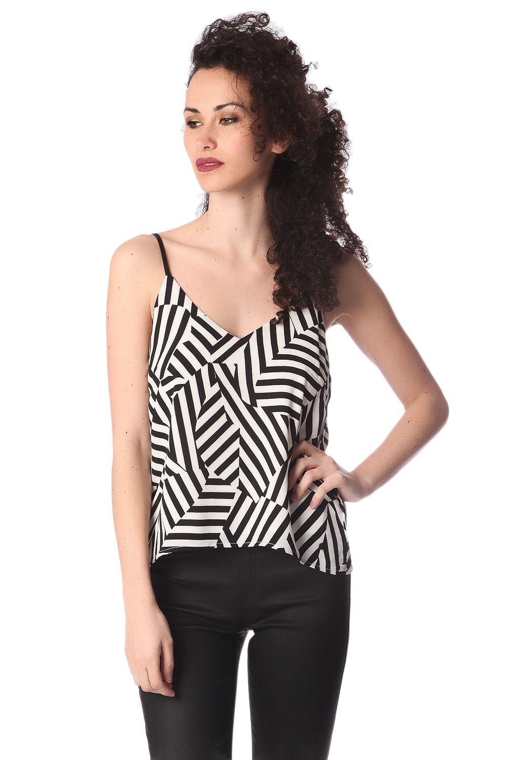 Black geo print cami top Q2store