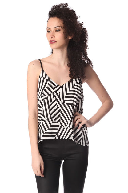 Black geo print cami top Q2store
