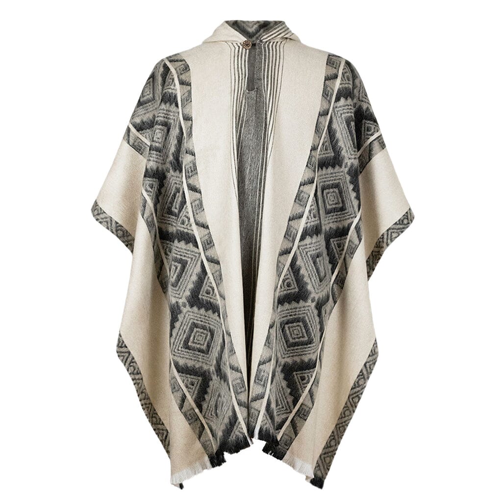 Black Grey Diamonds Alpaca Poncho Purely Alpaca