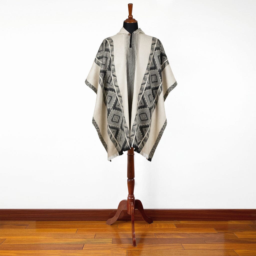 Black Grey Diamonds Alpaca Poncho Purely Alpaca