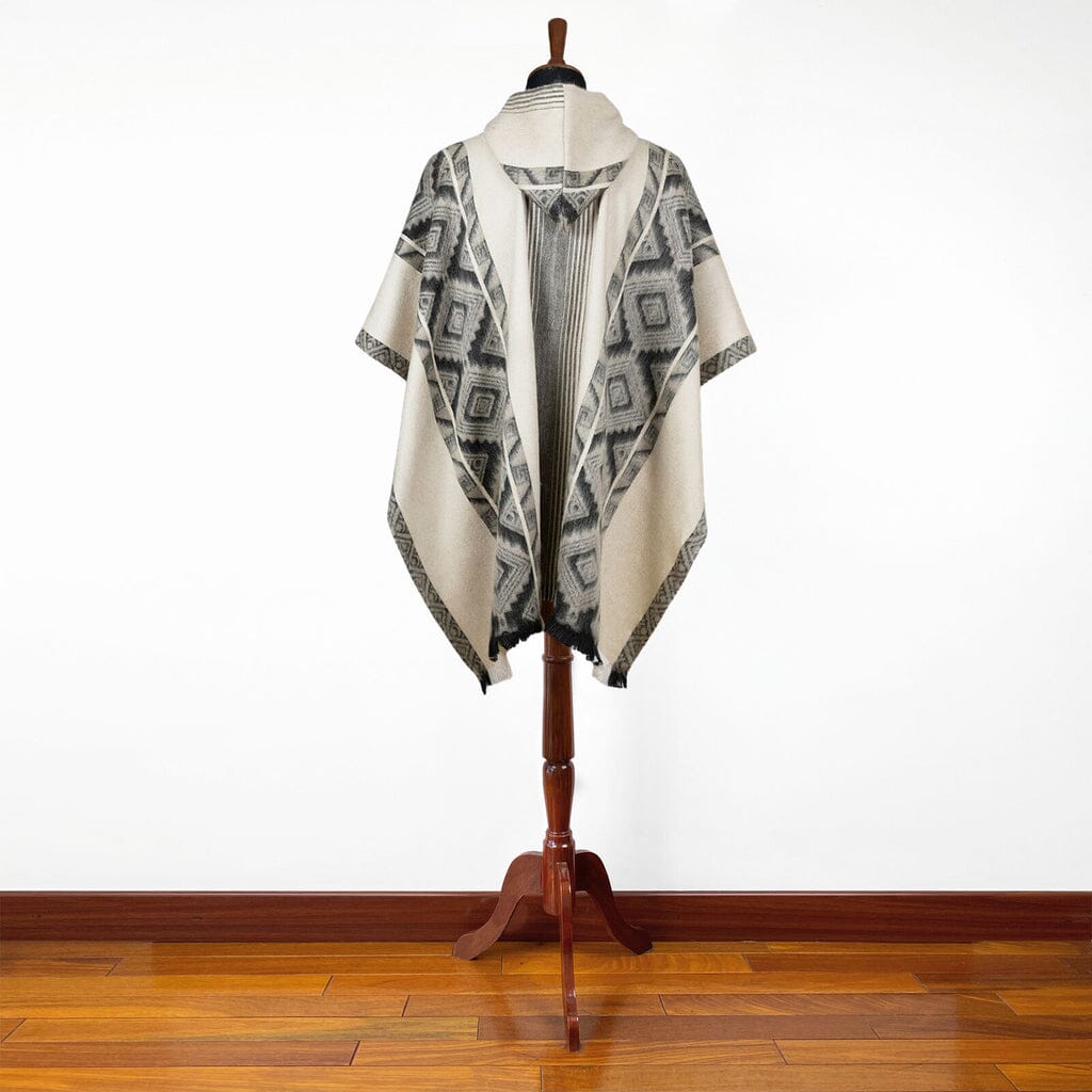 Black Grey Diamonds Alpaca Poncho Purely Alpaca