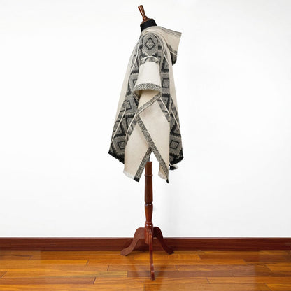 Black Grey Diamonds Alpaca Poncho Purely Alpaca