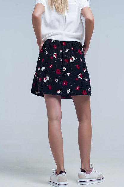 Black mini skirt with floral pattern Q2store