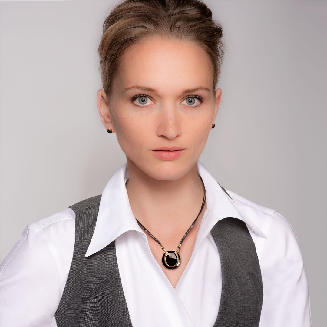 Black Onyx &  Leather 14K Gold Vermeil Horseshoe Necklace Urban-Equestrian