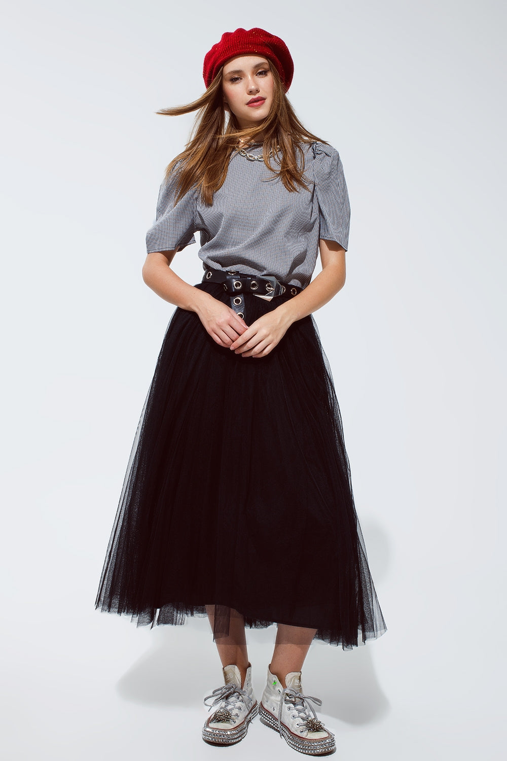 Black pique top with short sleeve Q2store